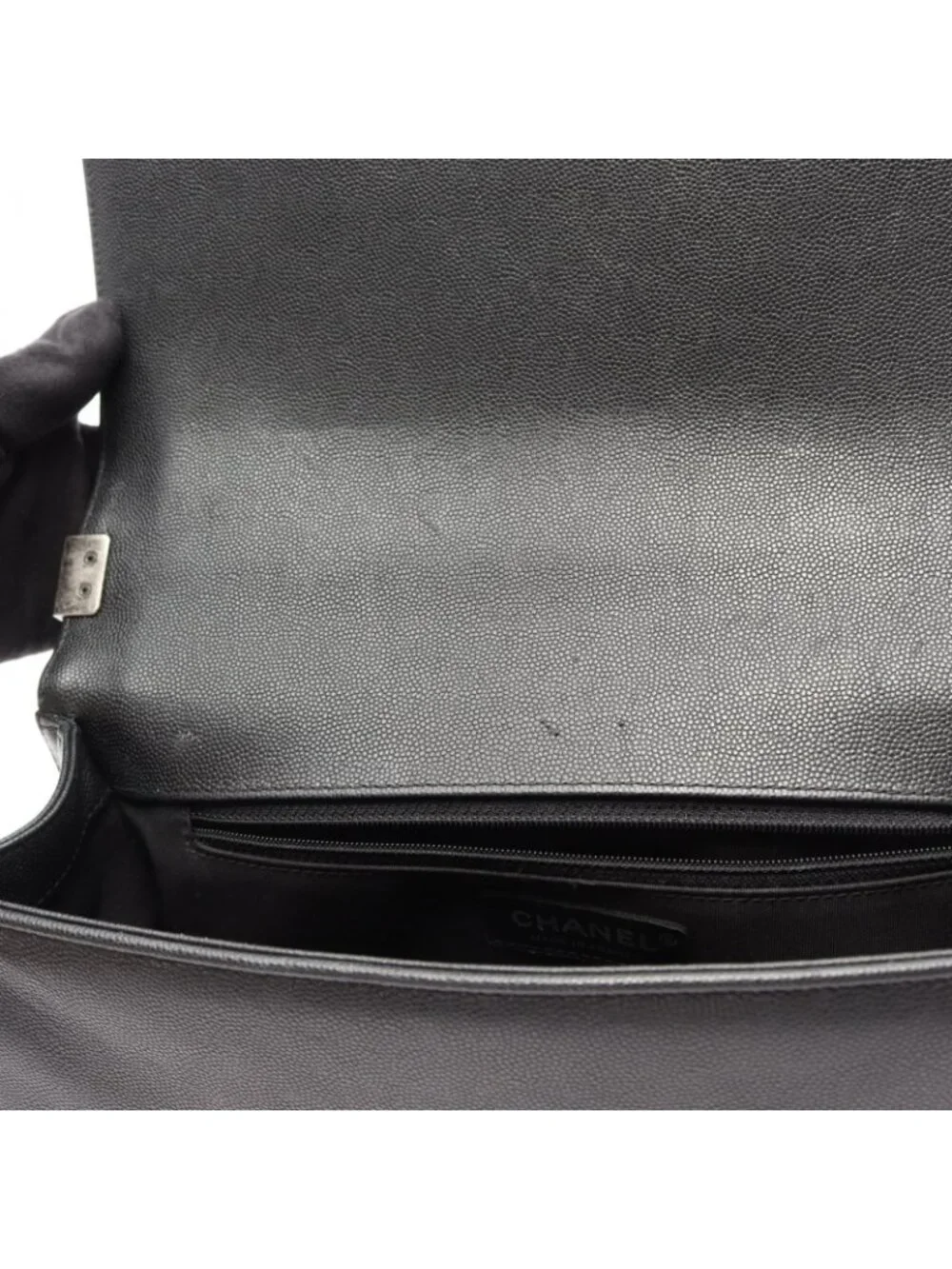 Chanel Shoulder Bag Boy Large Chest Blanc Black Caviar Leather Boy Chain